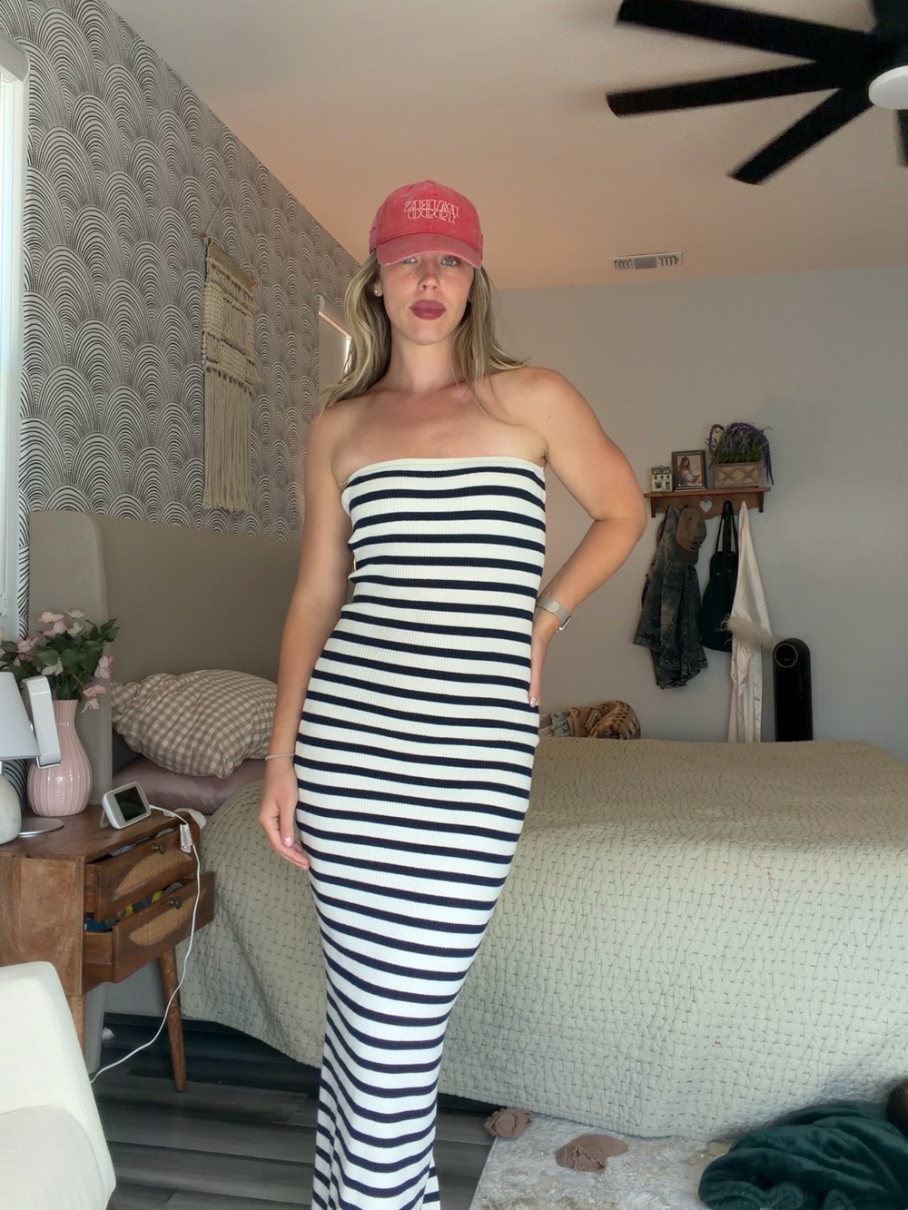 Edikted Strapless Black & White Stripe Maxi Dress